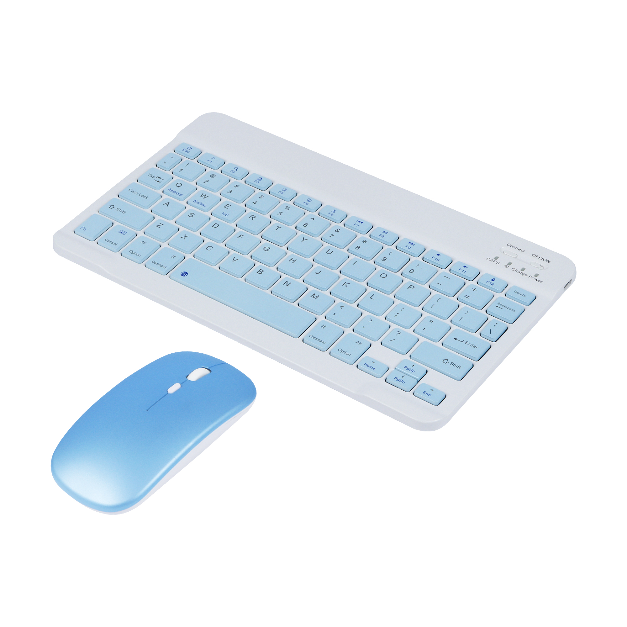 PloutoRich 10 inch Wireless Keyboard and Mouse Combos Mini Ultra-Slim 78 Keys Tablet Keyboard Portable Rechargeable Bluetooth Keyboard for Mac Windows, Blue