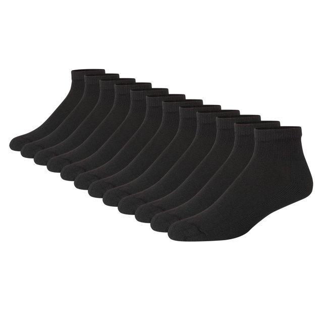 Medias Hanes Double Tough Tobilleras Paquete de 12 Negro Talle 6-12 US