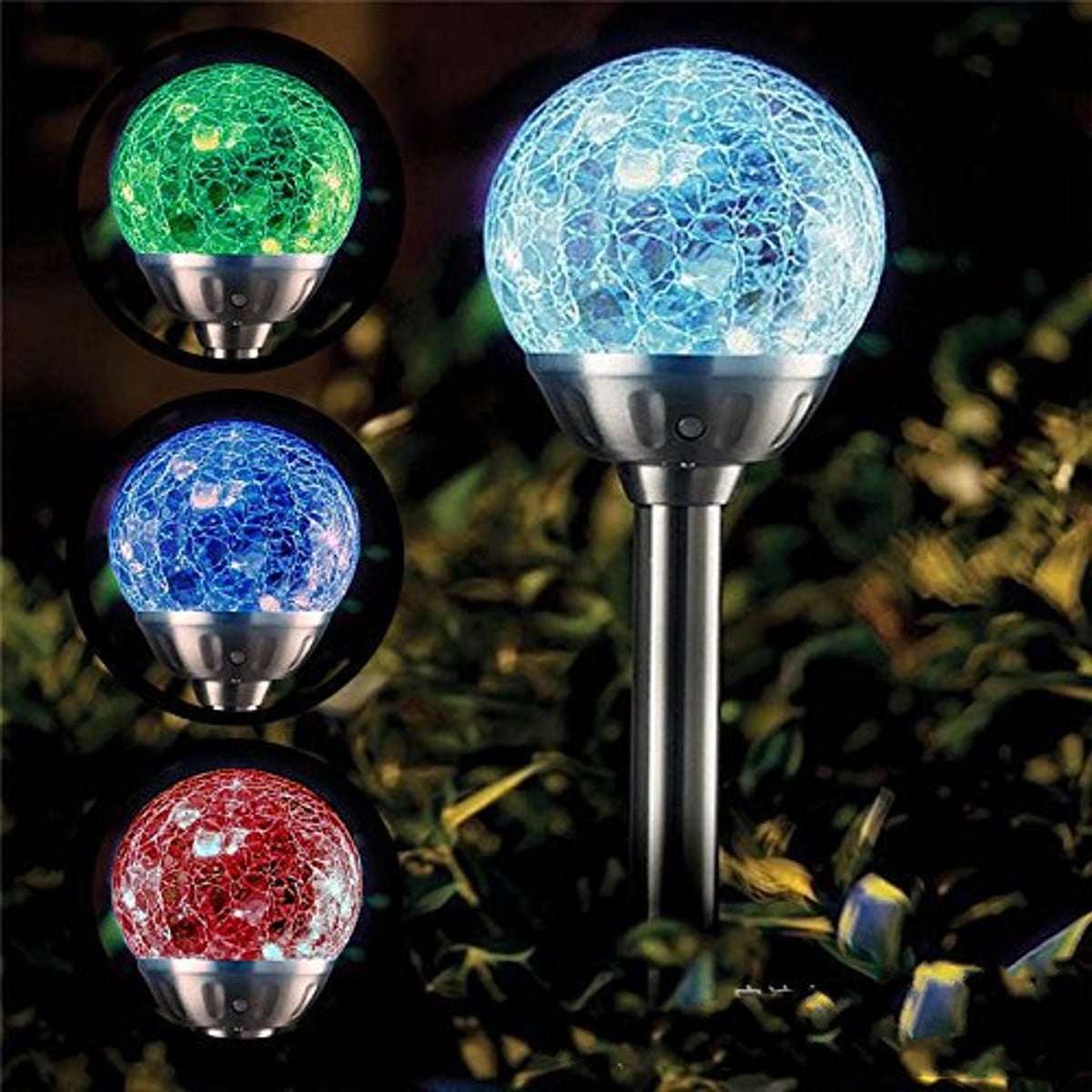 Solar Lights Outdoor 4Pack Pathway Light Set Decorative Garden Path Stake Lamp Bright White Blue Dual Color LED Yard Decorations Landscape Lighting Stainless Steel Driveway Stakes for Walkway Patio 