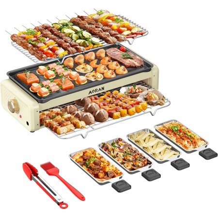 Aoran Electric Smokeless Grill, 1800W Nonstick Indoor Griddle Pan, Multifunctional Skillet for Frying, Baking, Stewing, Easy to Clean, Adjustable Temperature, Family-Sized 19.6'' x 9'' Cooking Area