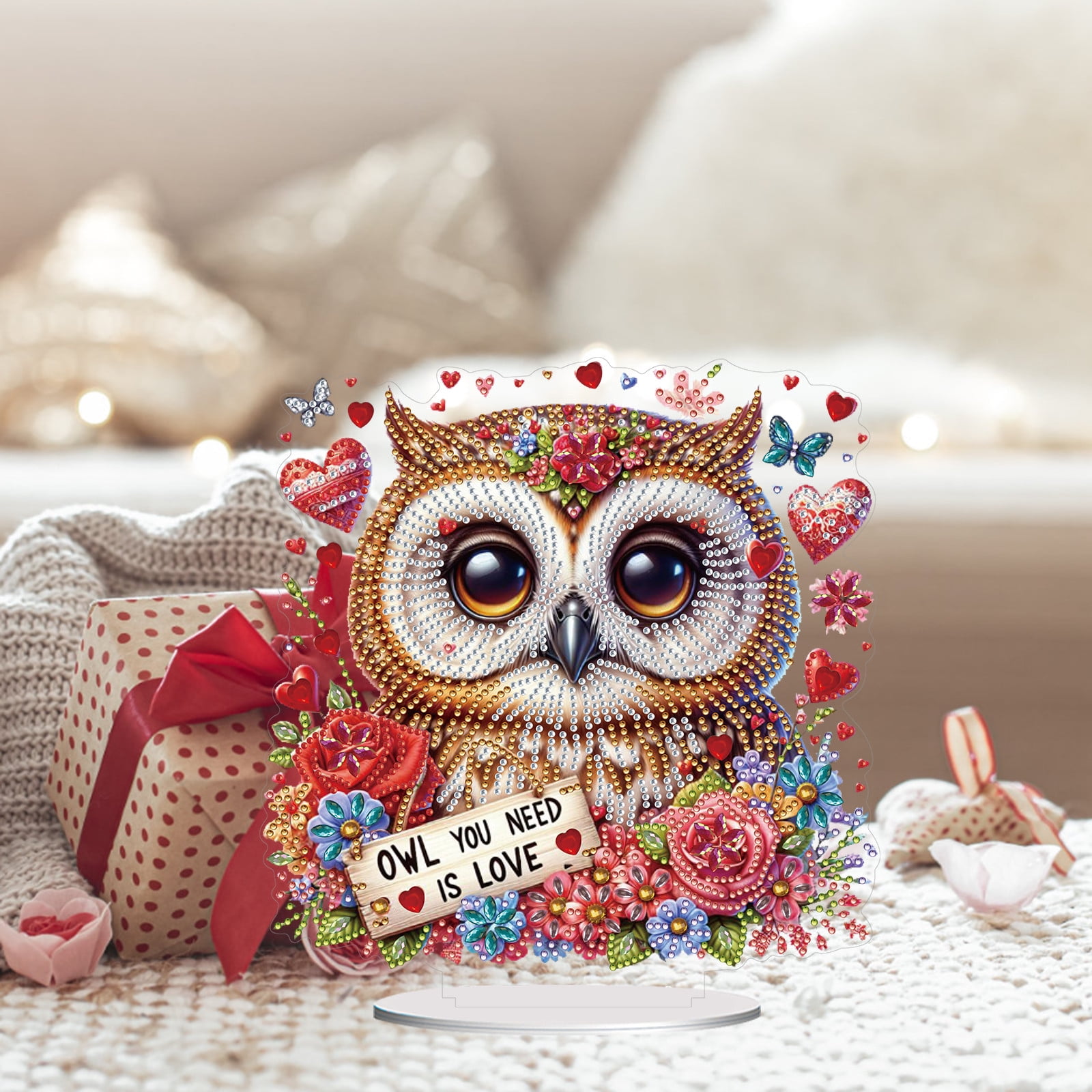 Flopesn Romantic Animal DIY Diamond Art Painting Decorative Ornament, Valentine's Day Gift Creative Design Pet Home Decor (Double-Sided Pattern, Single-Sided Diamonds)-4PCS