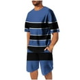 thumbnail image 2 of NTACZA 2 Pieces Shorts Set Men Striped Short Sleeve Crew Neck Tracksuits Athletic Mens Breathable Sweatsuits M, 2 of 7