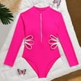 thumbnail image 4 of Wuxian Toddler Kids Girls One Piece Swimsuit Solid Color Long Sleeve Zip Up Cutout Waist Bikini For Teen Fashionable Rash Guard Upf 50+ Sun Protection Swimwear Trendy Beachwear,15-16 Years, 4 of 4