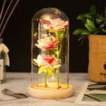 thumbnail image 4 of LED Light Eternal Rose Pink Flowers Christmas Gift Wooden Base Mother‘s Day Glass Dome, 4 of 12