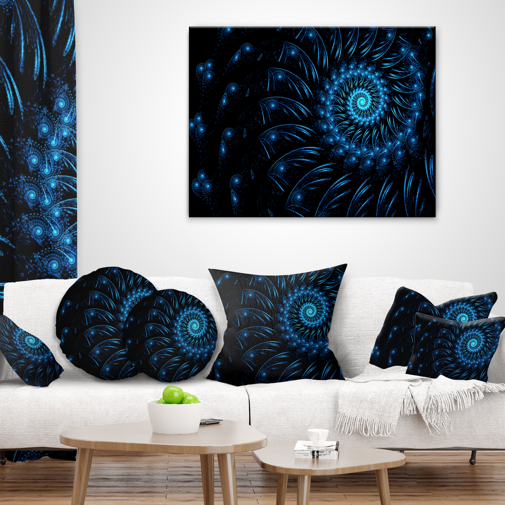 Designart Endless Spiral Snail Blue - Abstract Throw Pillow - 16x16
