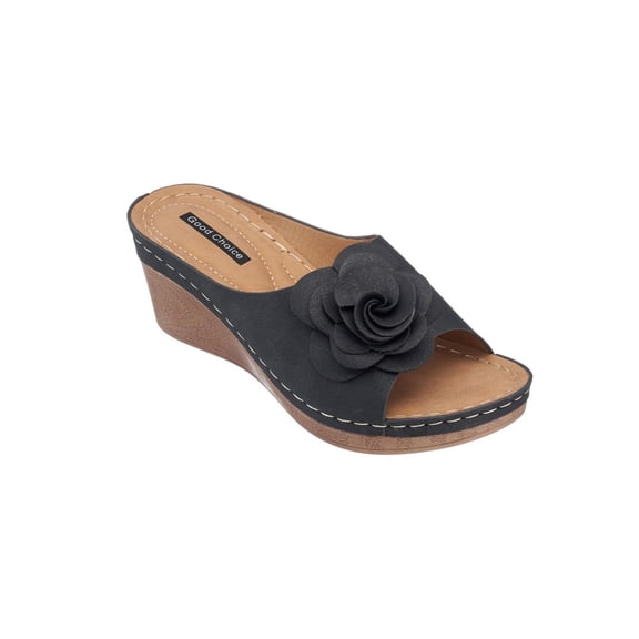Good Choice Womens Tokyo Faux Leather Floral Wedge Sandals