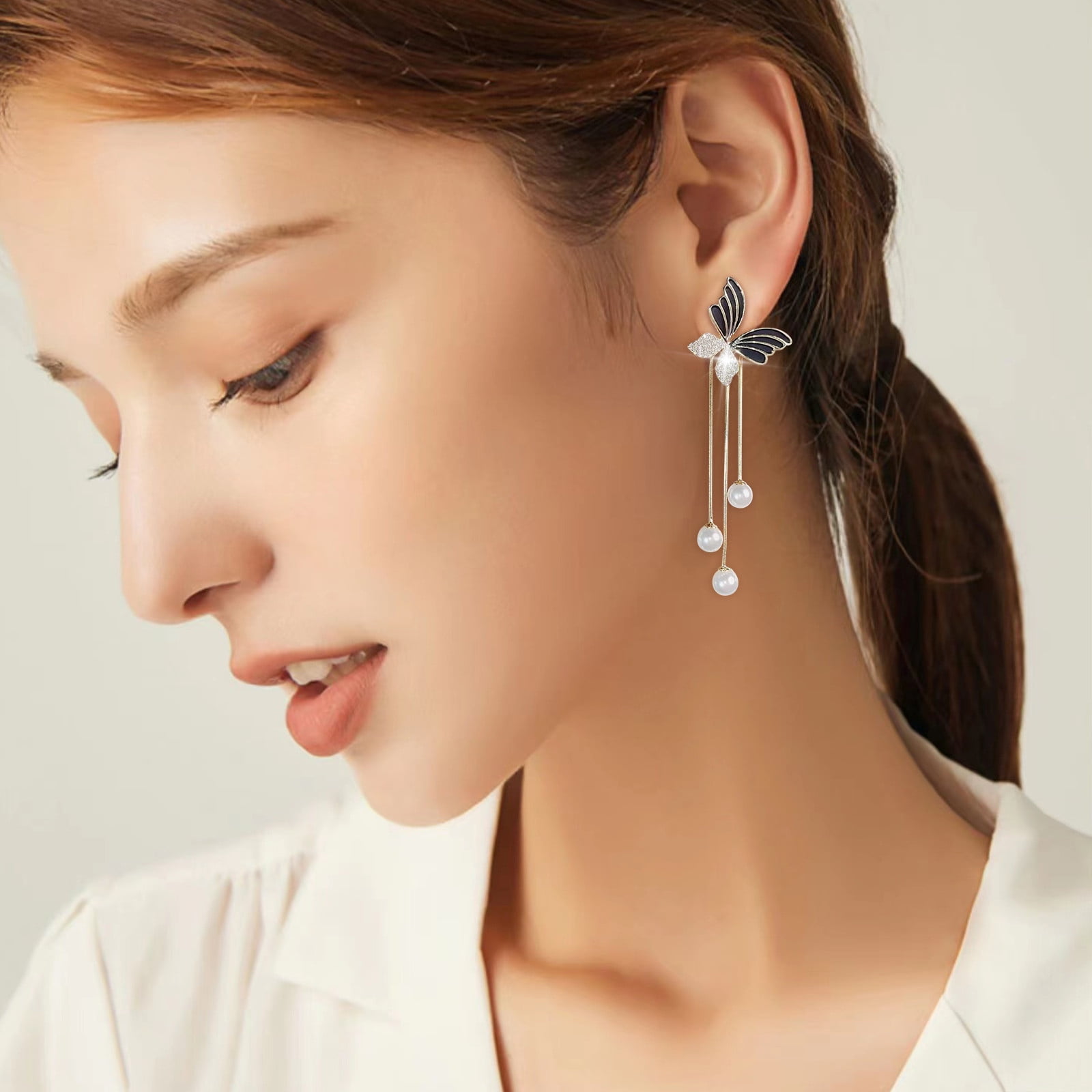 sunhillsgrace gold earrings for women diamond set butterfly pearl tassel  earrings for teen girls minimalist piercing studs trendy earrings