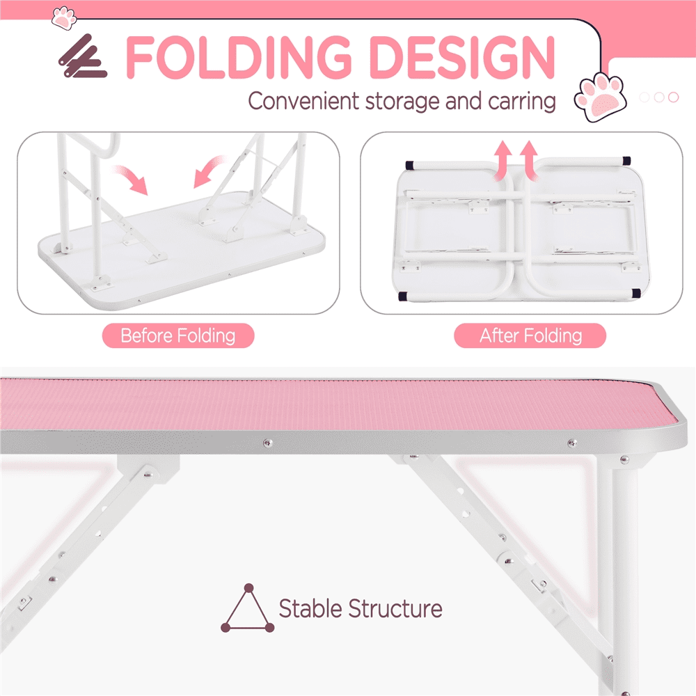 Alden Design 32"L Adjustable Foldable Pet Grooming Table, Pink