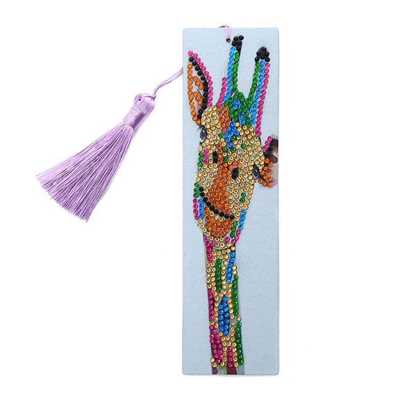 Billuyoard Marcapáginas de animales con pintura artesanal de diamantes de imitación, marcador de borlas, manualidad para regalo de dibujos Artesanía