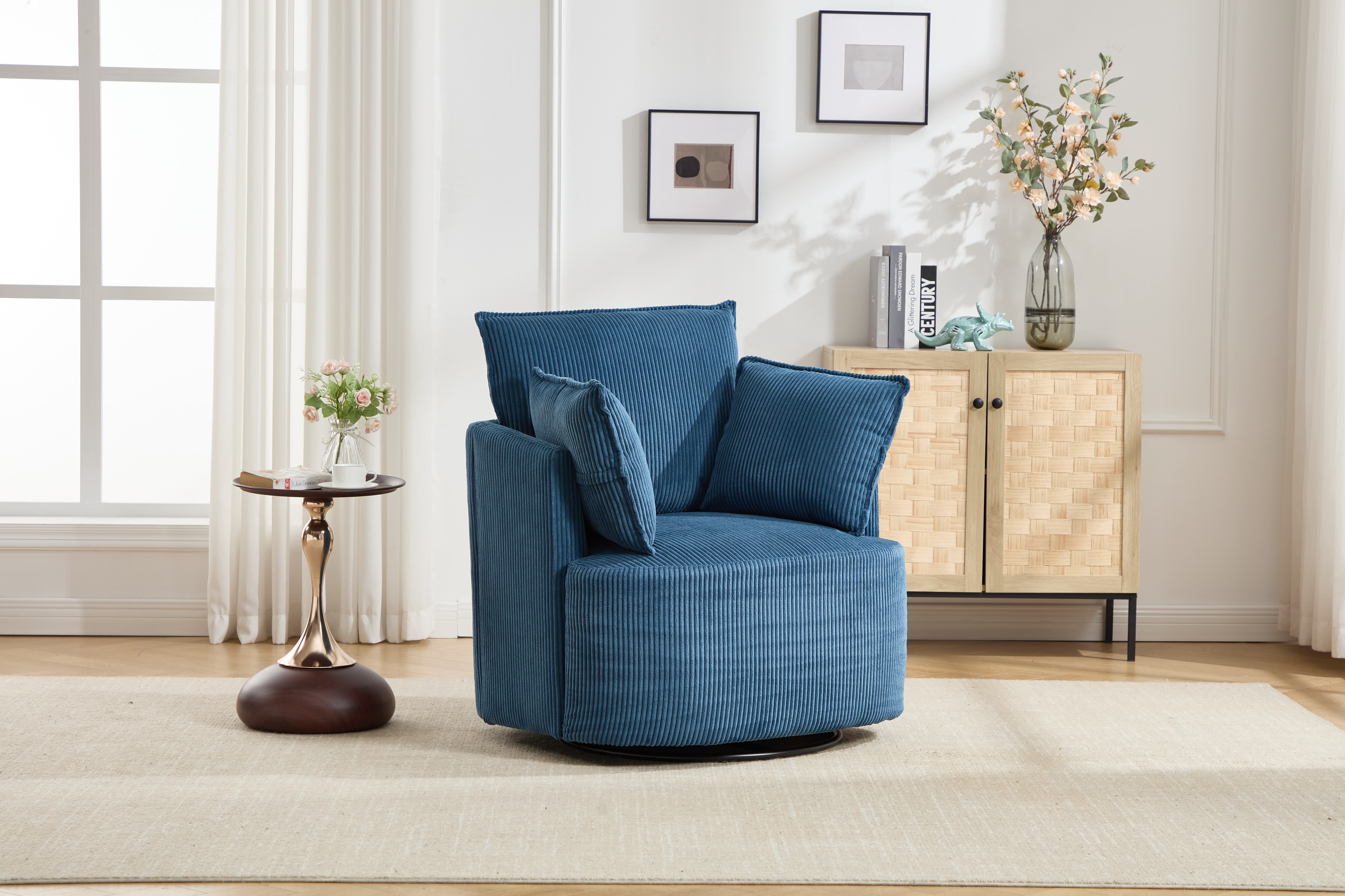 360° Swivel Barrel Chair,Upholstered Accent Chair,Suitable for Nurseries,Offices,Blue