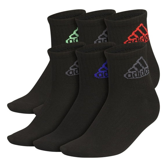 Boys adidas 6-Pack Superlite Classic Quarter Socks Color: Black Size: 5Y-7Y
