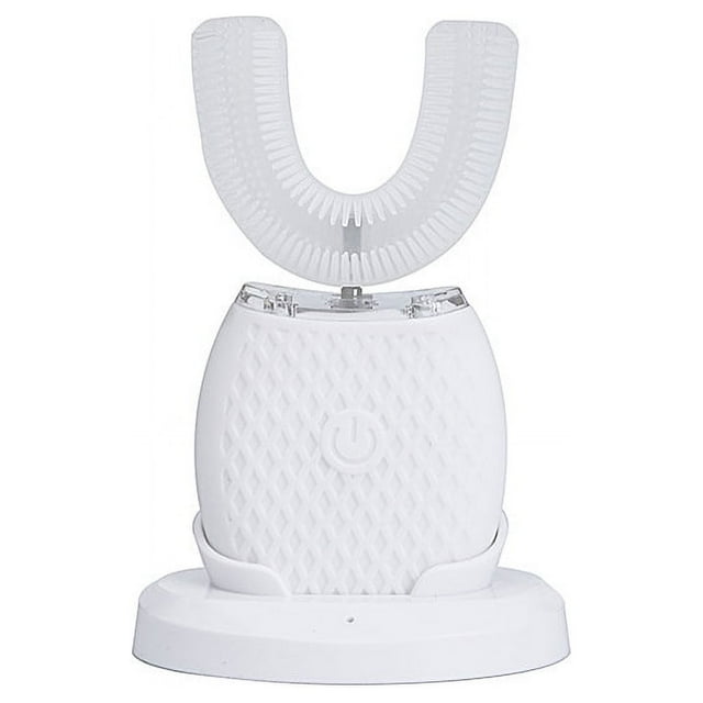 Cepillo de dientes eléctrico en forma de U, 360°, sónico, impermeable, blanco