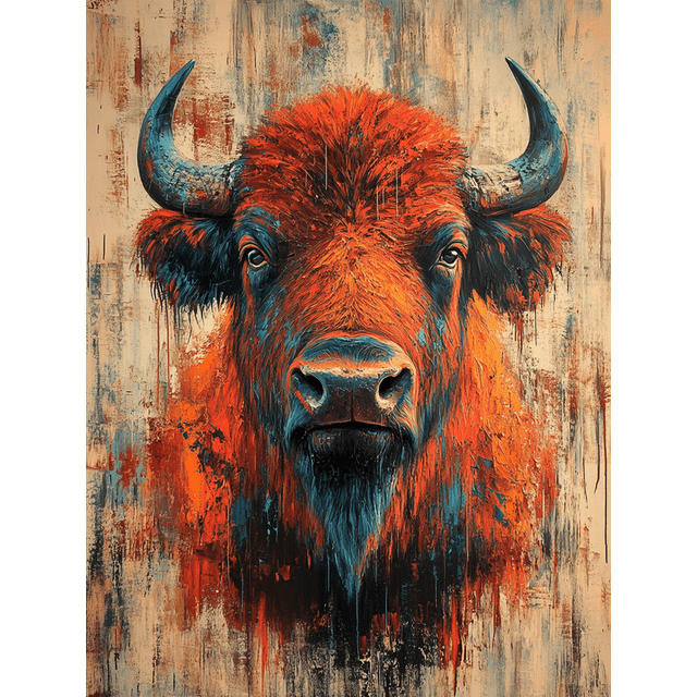 Qisvanset 12x16 Inch Fiery Bison Buffalo Canvas Wall Art, Western Wildlife Rustic Ranch Native Style Home Decor
