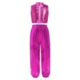 thumbnail image 4 of Aislor Girls Jazz Hip Hop Dance Outfit Sleeveless Sequin Ruffles Crop Top with Pants Streetwear Hot Pink 10, 4 of 7