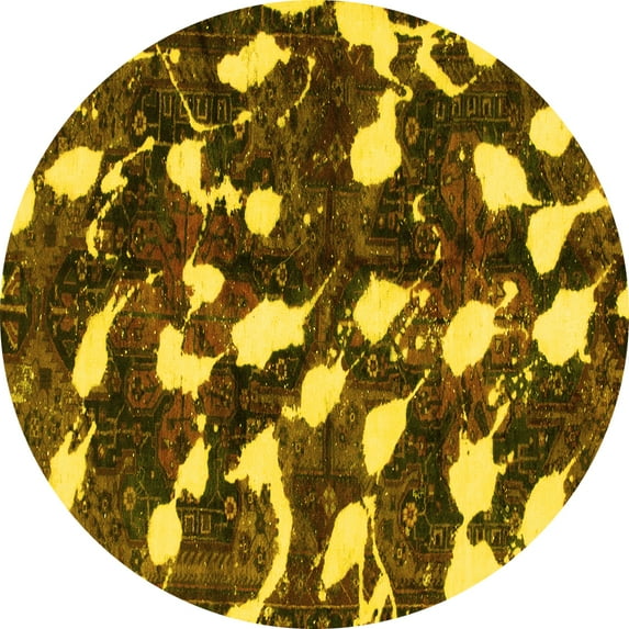 Ahgly Company Indoor Round Abstract Yellow Modern Area Rugs, 8' Round