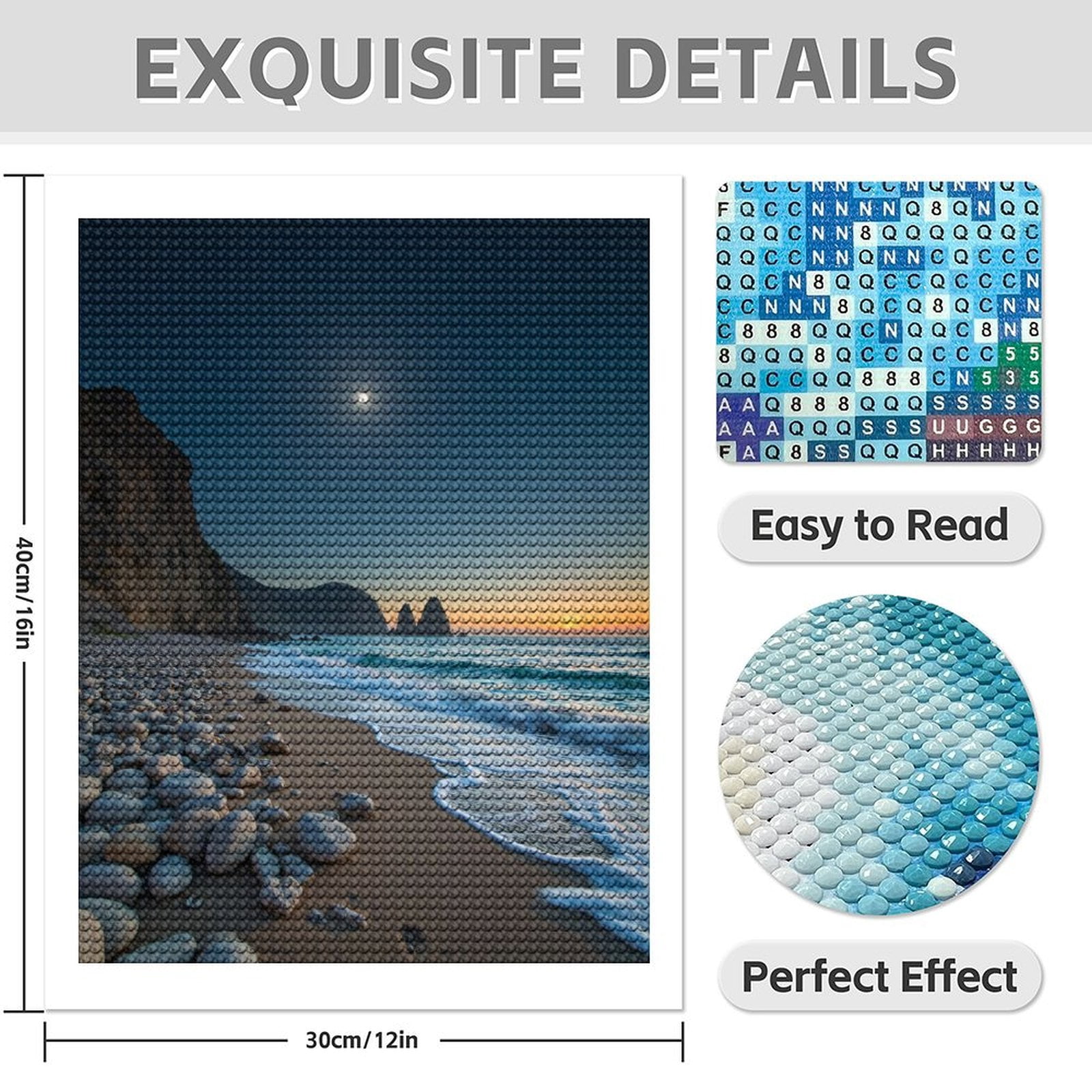 Diamond Art Kits for Adults - 5d Moonlit Beach Sunset Waves Rocks Diamond Painting for Adults, Diamond Art for Adults Beginners, Diamond Painting Kits for Adults for Home Wall Decor