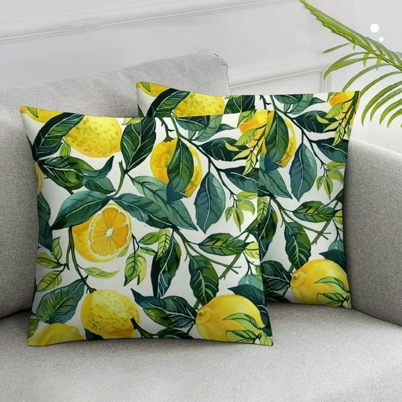 Acheng Lemon Pillow Cover - Watercolor Lemon with Green Leaves Pattern Pillow Case Set of 2 Decorative Square Cushion Cover for Sofa Couch Car Bedroom Home Decor White