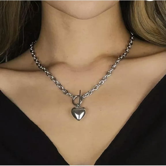 HOOUN Heart Rattle Pendant Silver Stainless Steel Choker Necklace Chain Ladies 18''