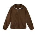 thumbnail image 2 of Patlollav Womens Zipper Patchwork Long Sleeve Tops Plush Pullover Sweatshirt Brown XXXXXL, 2 of 6