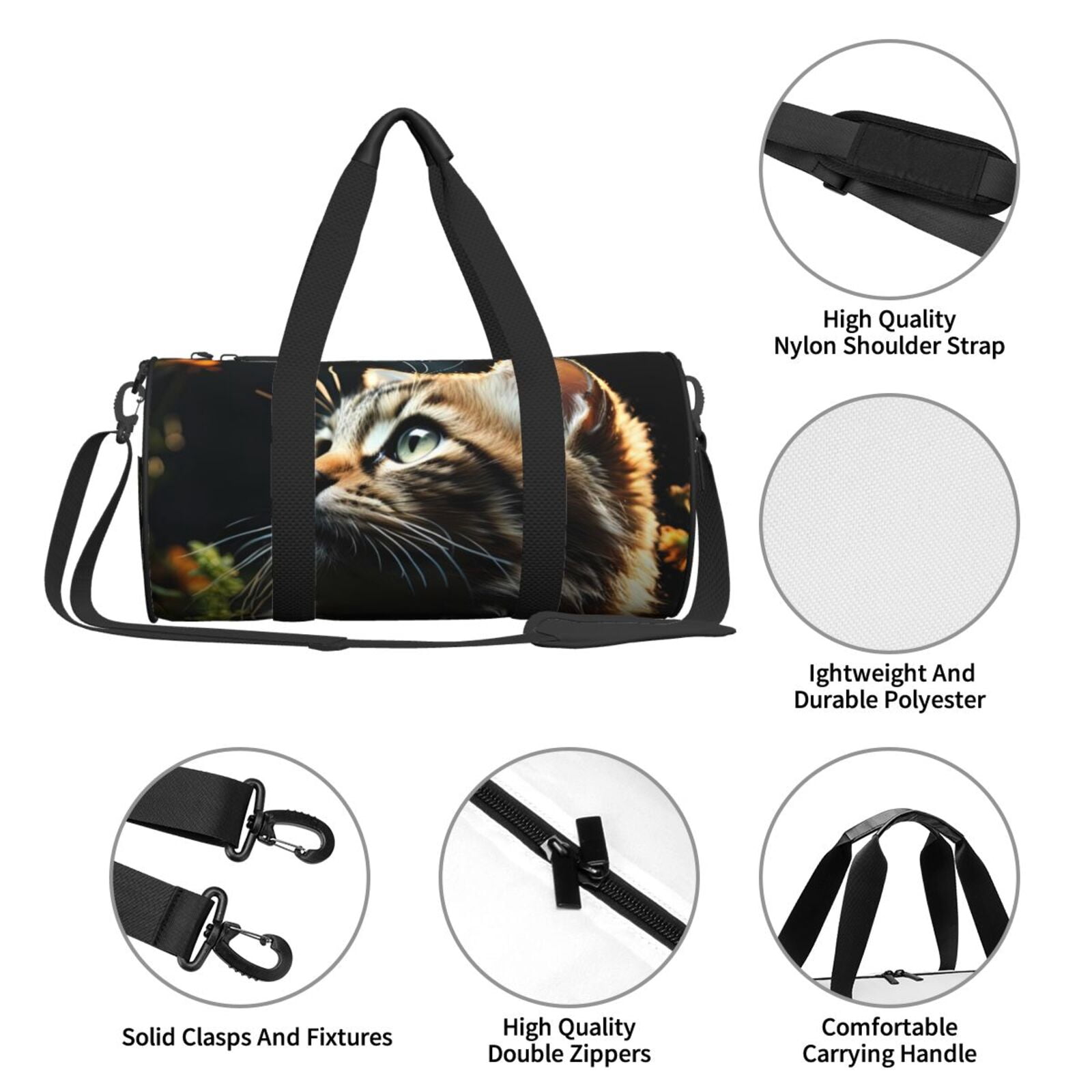 Defioc Realistic Style Cute Cat for Travel Duffle Bag,Weekender Bag Carry On Tote Bags Hospital Bag Large Capacity Sport Gym Bag for Men Women Fit for Trave, Gym,Weekend