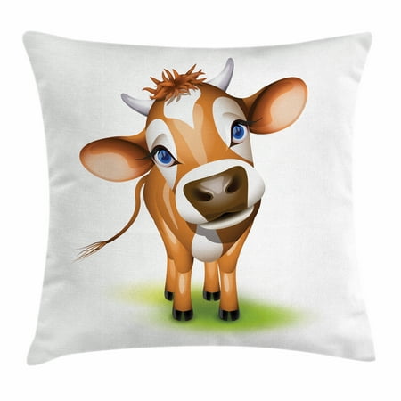 Cow Eye - Baby Throw Pillow Cushion Cover, Digitally Composed Cow with Beautiful Captivating Eyes Livestock Theme, Decorative Square Accent Pillow Case, 16 X 16 Inches, Cinnamon Royal Blue Green, by Ambesonne