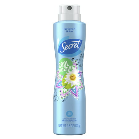 Secret Invisible Spray Antiperspirant and Deodorant for women, Cool Waterlily, 3.8