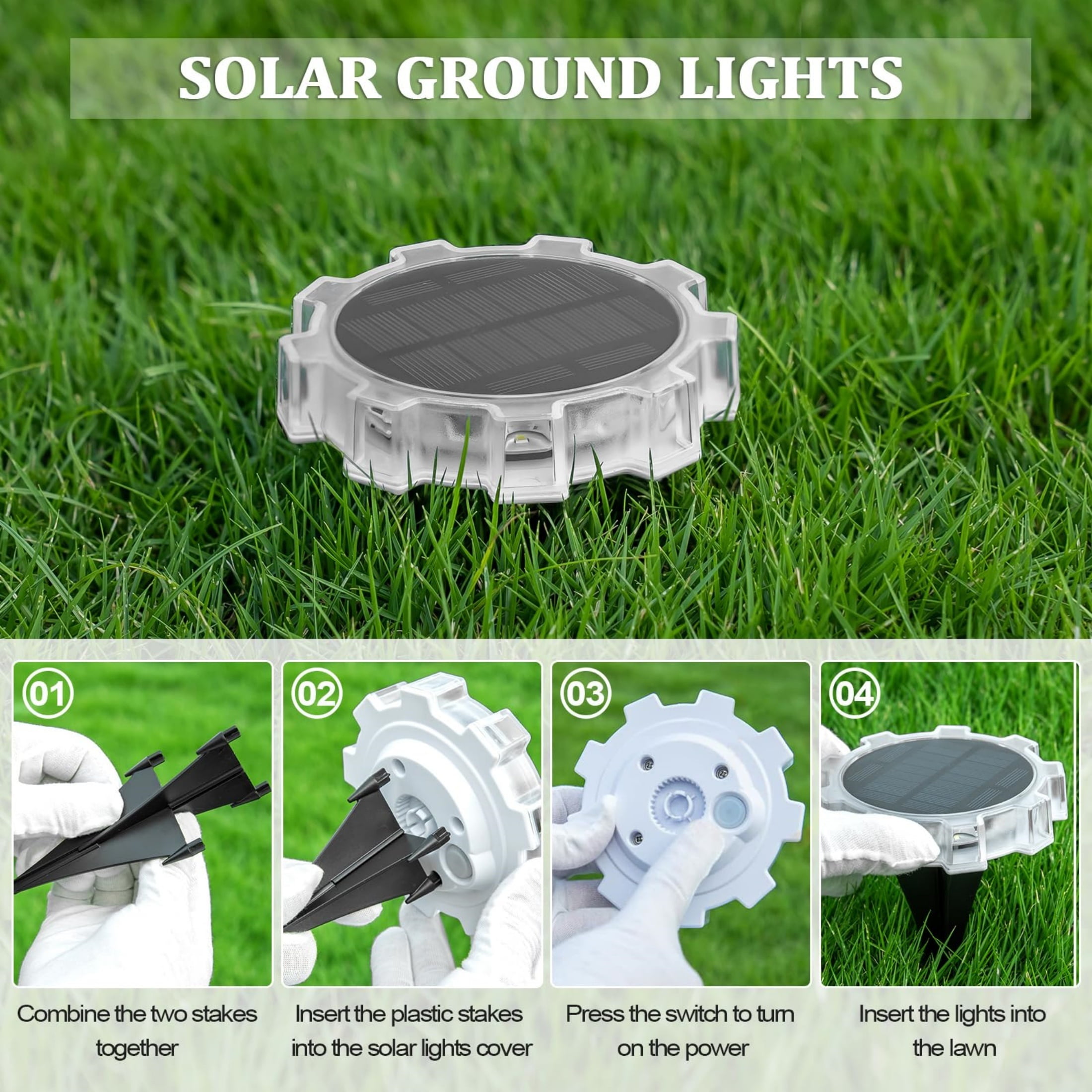 MEHOOM 4 pack RGB 9 LED Solar Ground Lights, Color Changing Solar Lights, Waterproof IP67 Solar Powered Outdoor Lights, for Wall Pathway Driveway Patio Garden