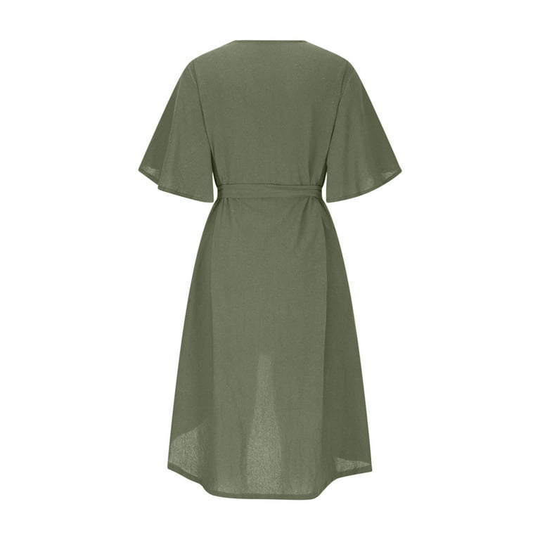qolati Summer Dresses for Women Casual Ruffled Short Sleeve V Neck Button Tie Waist Midi Dress Loose Fit Beach Vacation Flowy Sundress with Pockets - Walmart.com qolati Summer Dresses for Women Casual Ruffled Short Sleeve V Neck Button Tie Waist Midi Dress Loose Fit Beach Vacation Flowy Sundress with Pockets - Walmart.com