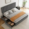 thumbnail image 3 of Queen Linen Upholstered Platform Bed Frame with 4 Storage Drawers, Adjustable Headboard, Wooden Slats Support, No Box Spring Needed, Grey, 3 of 9