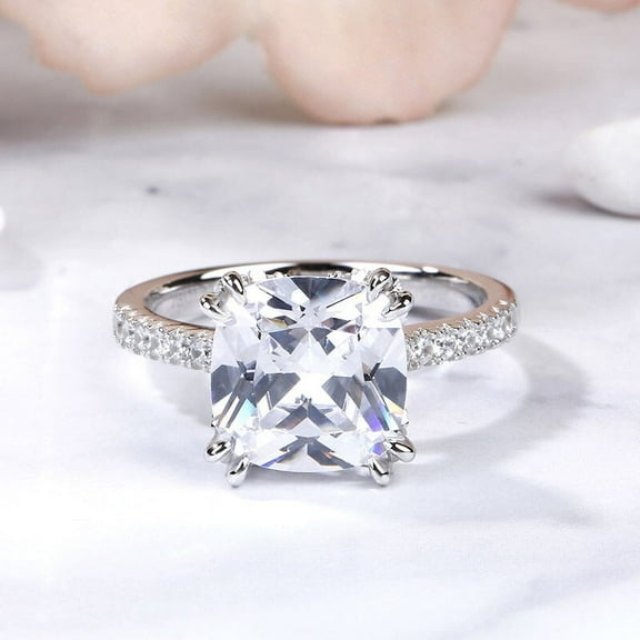 Bow Jewelry 14K White Gold Plated Wedding Ring - Double Prong 2.26 Ct Cushion Cut Excellent Moissanite Classic Ring - Engagement Ring - Giftsfriend - Custom Ring