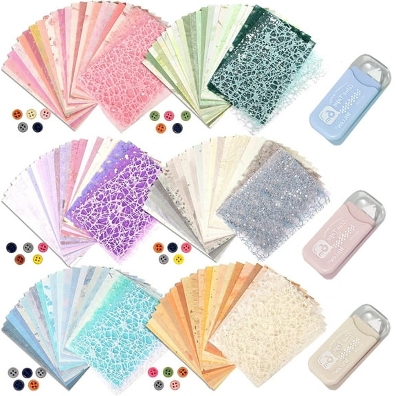 MRSXXNTY 156 Sheets Textured Scrapbook Paper and Mesh Fabric Assorted Set, Sublaga 6 Pack Mixed Special Paper for Scrapbooking Planner Bullet Junk Journal Supplies 5.5x4 Inch