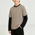 thumbnail image 5 of NEBWOAK Boys Striped Long Sleeve Top, Fake Two-Piece Contrast Sleeve Crewneck Sports Tee for Fall,Khaki, Size 12, 5 of 8