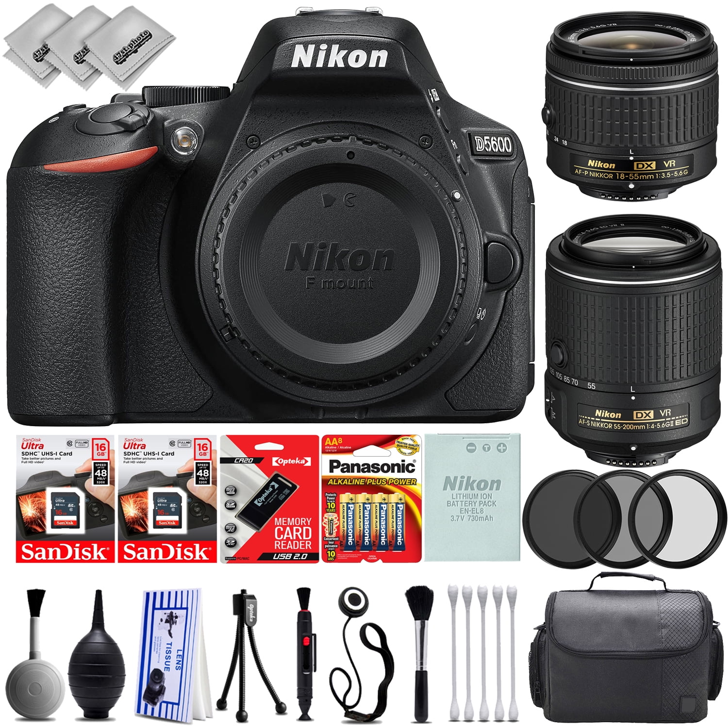 Nikon D5600 Digital SLR Camera w/ Nikon 1855mm Nikon 55200mm 25PC