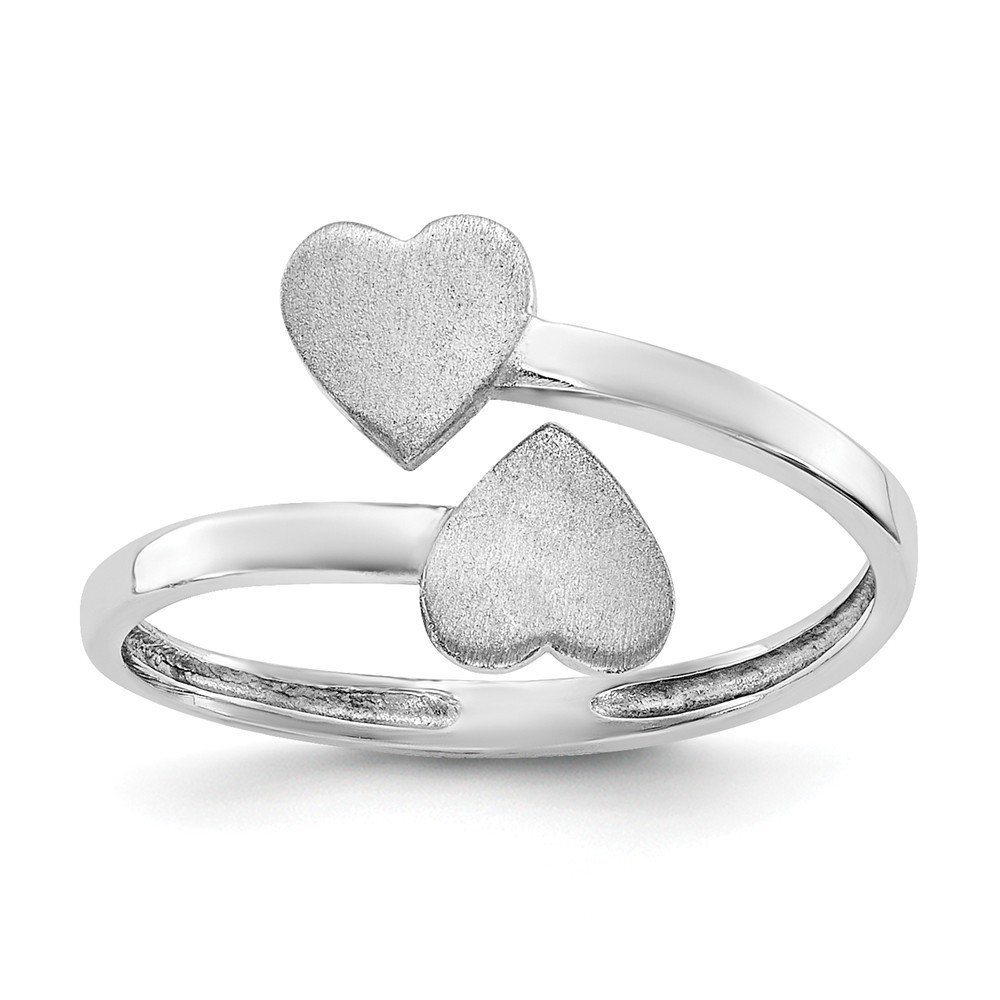 14k White Gold Double Heart Toe Ring - .9 Grams - Size 4.00