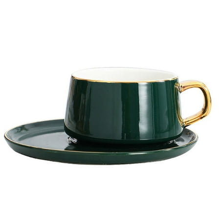 

2 Pcs/1 Set Nordic Style Ceramic Coffee Cup Tea Cup Tray Afternoon Tea Set Tableware Tray without Spoon Green (Green)