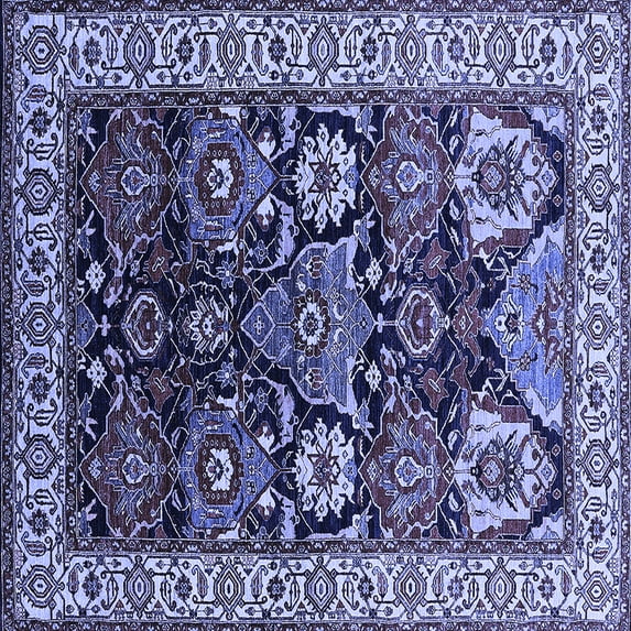 Ahgly Company Machine Washable Indoor Square Oriental Blue Industrial Area Rugs, 7' Square