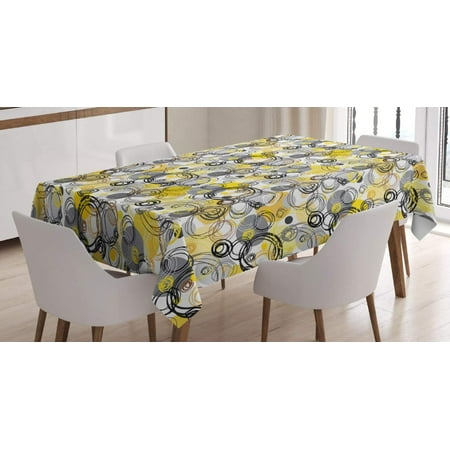 

Grey and Yellow Tablecloth Hand Drawn Sketchy Geometrical Retro Modern Circles Image Dining Room Kitchen Rectangular Table Cover 52 X 70 Grey Yellow