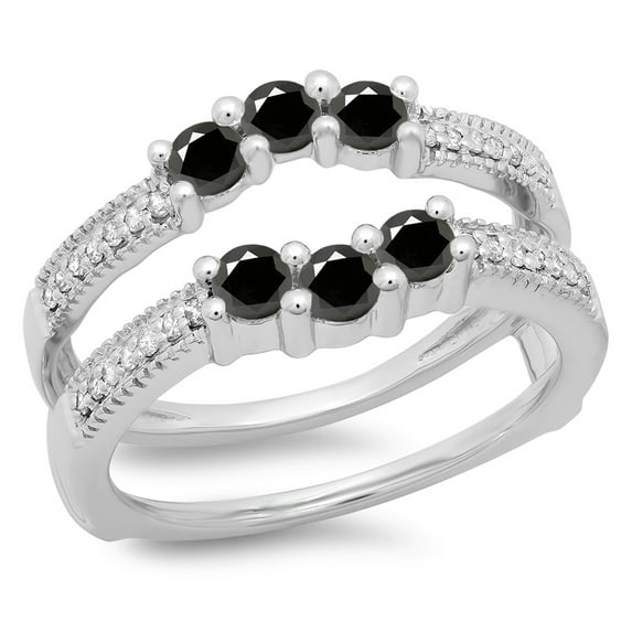 Dazzlingrock Collection 0.80 Carat (ctw) 14K Black & White Diamond Wedding Band 3 Stone Guard Ring 3/4 CT, White Gold, Size 6.5