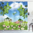 thumbnail image 1 of Ambesonne Flowers Insects Shower Curtain, Spring Scene, 69"Wx84"L, Azure Blue Multicolor, 1 of 3