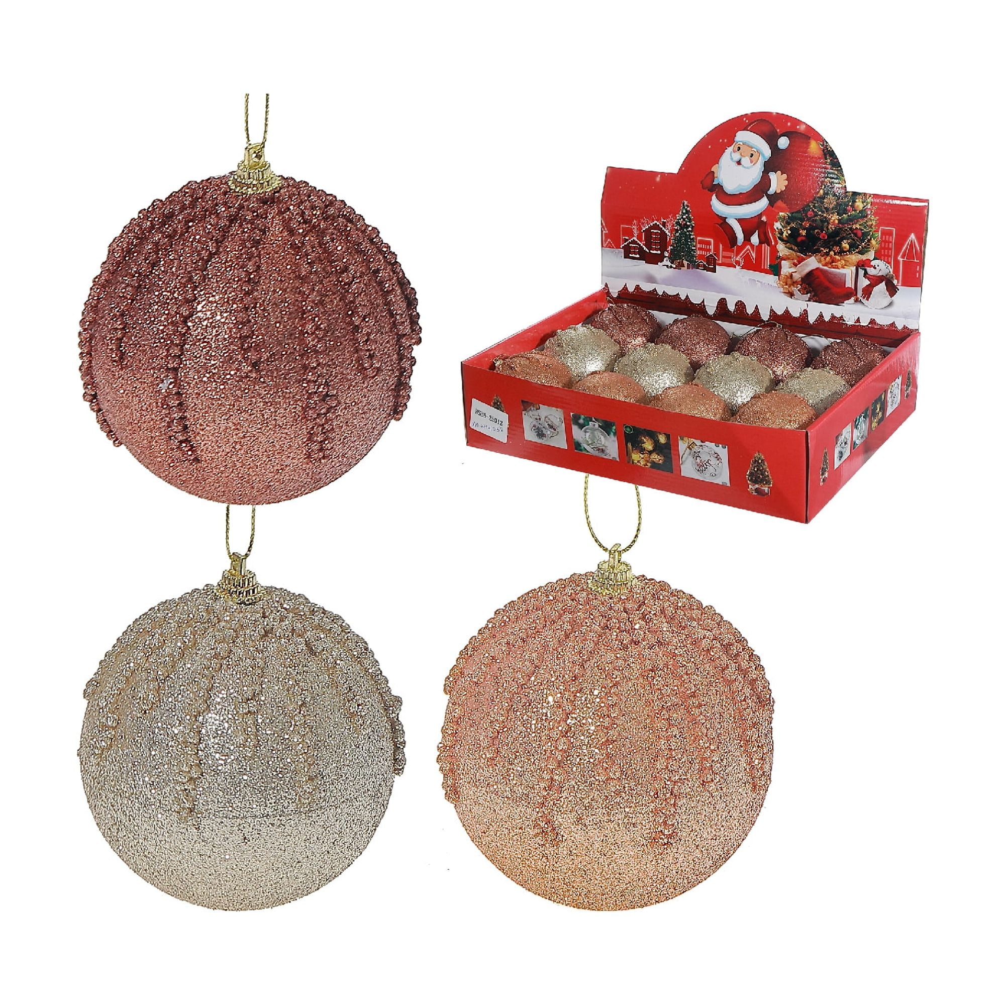 Textured Glitter Ball Ornament (Asstd) (12/Disp) - Set of 12