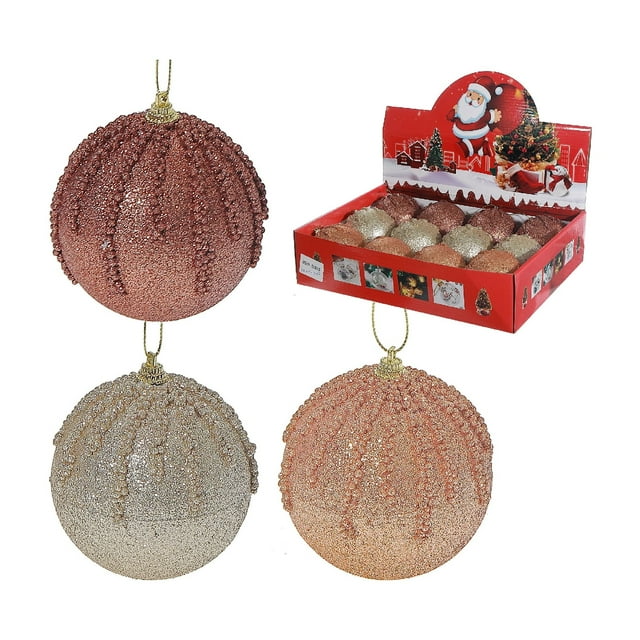Boules Décoratives Texturées À Paillettes (Assortiment) (12/Disp.) - Lot De 12
