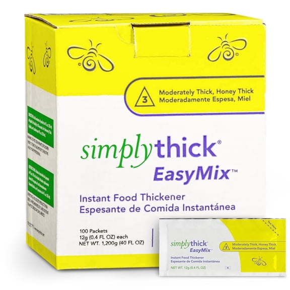 SimplyThick EasyMix | 100 Count of 12g Packets |Thickener for those with Dysphagia | Creates IDDSI Level 3 - Moderately Thick (Honey Consistency)