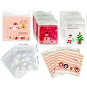 Charmed Printed Self Adhesive Christmas Plastic Cookie Treat Bags 4"x4" Randomly Mix of 100 Counts