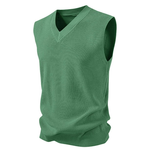 fatyb Mens Sweater Vest V Neck Sleeveless Knitted Pullover Casual Solid Color Sweater Tops for Fall Winter