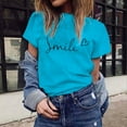 thumbnail image 4 of MIXUE Womens Summer Tops Letter Print Crew Neck Short Sleeve Fashion Casual Shirts For Women Tshirts Holiday Wear,Blue,XL, 4 of 7