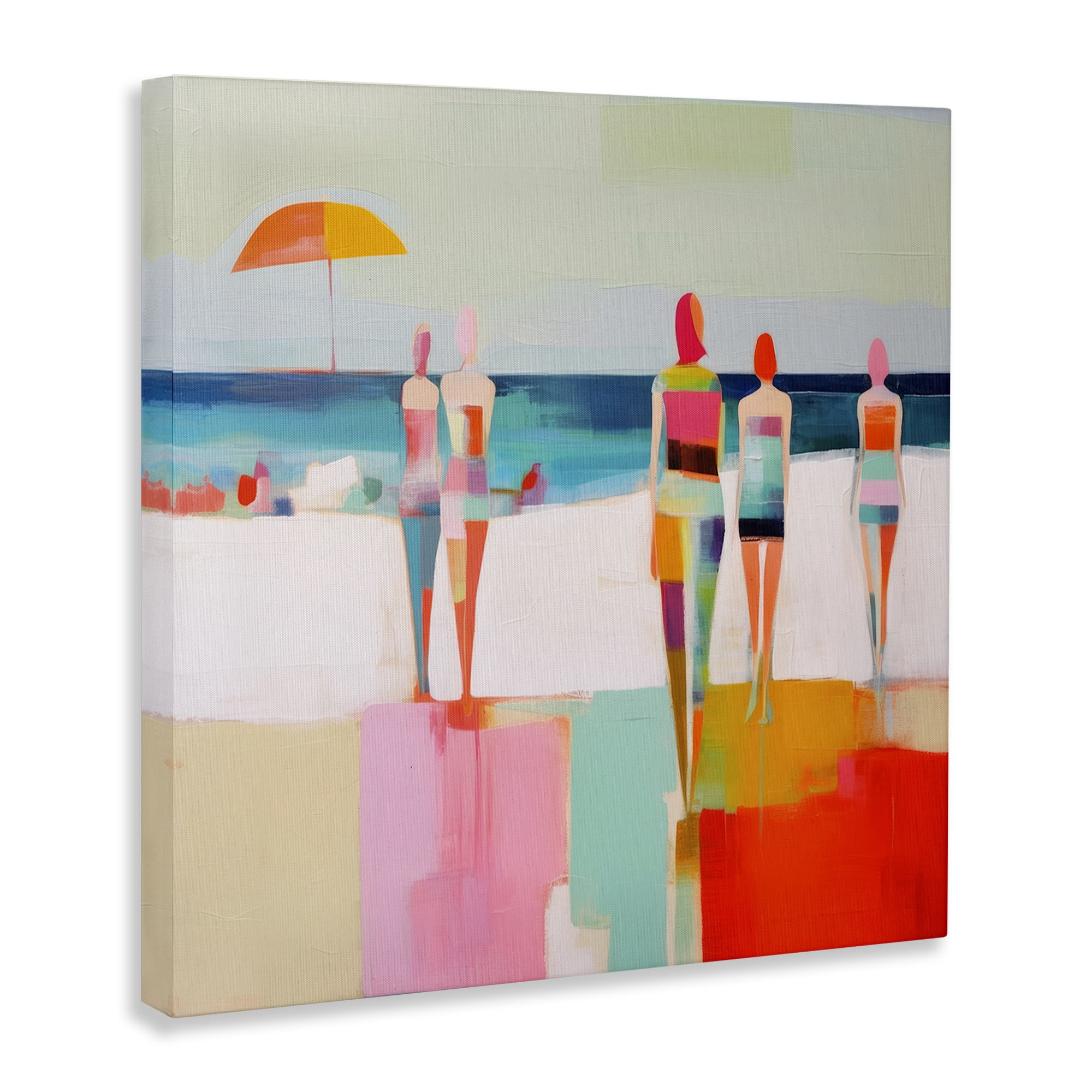 Stupell Industries Strolling on Beach Novelty Painting Gallery Wrapped Canvas Art Print Wall Art, 17 x 17