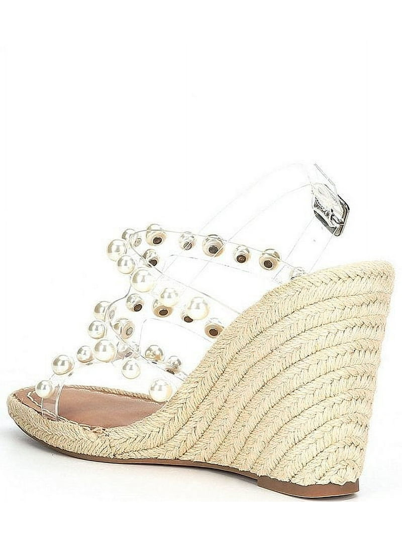 Steve Madden Upright Clear Espadrille Pearl Embellished Steve Madden Upright Clear Espadrille Pearl Embellished