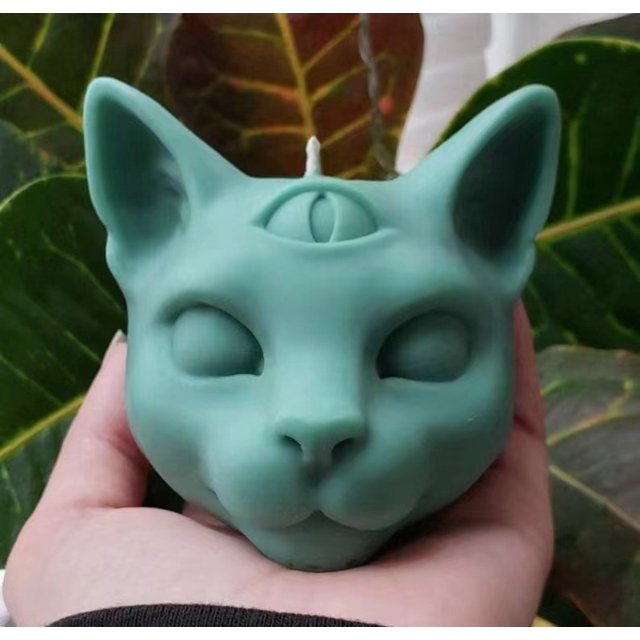 Molde de silicona para velas de aromaterapia con forma de cabeza de perro y yeso estéreo con cuentas redondas de gato de tres ojos para decoración del hogar