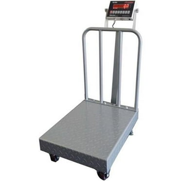 Optima Scales OP-915BWDP-1824-500 NTEP Portable Floor Scale - 18 x 24 in.- 500 x 0.1 lb. With Back Rail- Wheels & Diamond Plate
