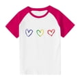 thumbnail image 2 of FamilyThread Girls Boys Short Sleeve Raglan T Shirts Kids Rainbow Striped Summer Tops Crewneck Basic Rainbow Graphic Tees 3-13 Years, 2 of 9